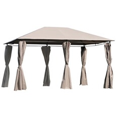 Tonnelle barnum pavillon de jardin style colonial double toit toiles latérales amovibles taupe