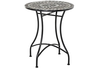 table de jardin outsunny table ronde style fer forgé bistro plateau mosaïque motif rose des vents métal époxy anticorrosion noir céramique