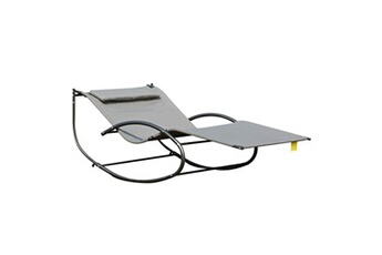 chaise longue - transat outsunny bain de soleil transat à bascule 2 places design contemporain assise dossier ergonomiques oreiller fourni métal noir textilène gris