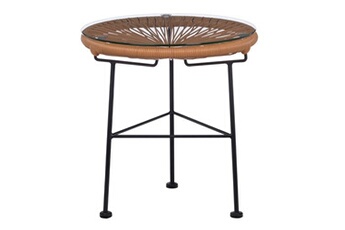 table de jardin sklum table d'appoint ronde en acier et polyéthylène acapulco brun praliné 45 cm