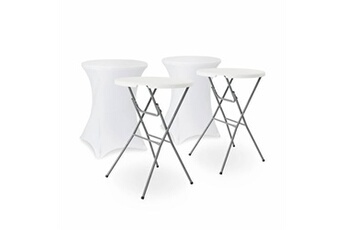salon de jardin sweeek lot de 2 tables hautes de réception - gala - mange debout pliables ø80cm x 110cm + 2 housses en polyester blanches