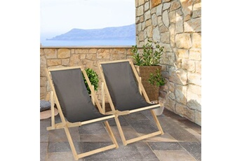 fauteuil de jardin id market lot de 2 chaises longues pliantes chilienne bois toile gris anthracite