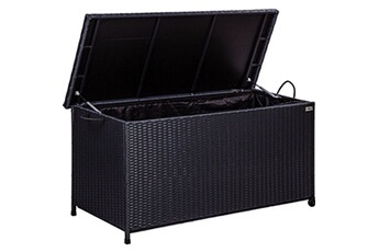 coffre de rangement stilista stilsta boîte de rangement 122 x 62 x 56 cm, en polyrotin, avec roues et poignées, intérieur imperméable, couleur noire