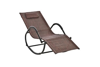 chaise longue - transat outsunny chaise longue à bascule rocking chair design contemporain dim. 160l x 61l x 79h cm métal textilène brun