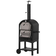 Four à pizza extérieur au charbon de bois - barbecue sur roulettes - four à bois - pierre réfractaire - cheminée, jauge température - acier au