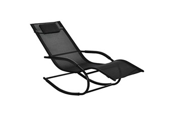 chaise longue - transat outsunny chaise longue à bascule - rocking chair design - tétière, accoudoirs, assise dossier ergonomique - métal époxy textilène noir