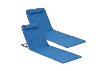 chaise longue - transat premium xl lot de 2 matelas de plage donostia dossier inclinable acier polyester bleu [en.casa]