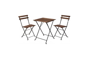 salon de jardin wadiga set table + 2 chaises de jardin pliable en métal noir et bois