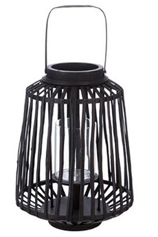 lanterne pegane lanterne à suspendre en rotin et verre, coloris noir - dim : d 25 x h 35 cm --