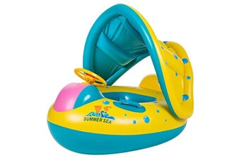 bouée et matelas gonflable generique bouee bebe fongwan jouet speedboat de piscine gonflable avec auvent-jaune bleu