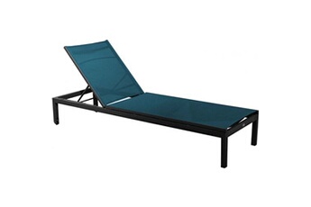 chaise longue - transat proloisirs - lit de soleil en aluminium thema graphite et bleu