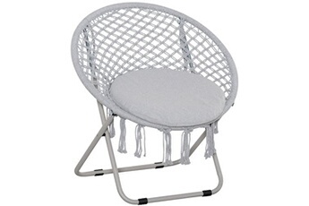 fauteuil de jardin outsunny loveuse fauteuil rond de jardin fauteuil lune papasan pliable grand confort macramé coton polyester gris