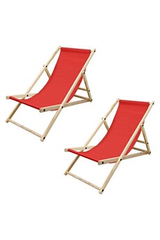 chaise longue - transat ecd germany lot de 2 chaise longue en bois de pin rouge pliable 120 kg réglable à 3