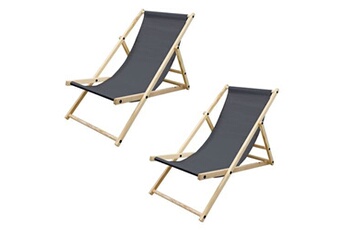 chaise longue - transat ecd germany lot de 2 chaise longue bois de pin anthracité pliable 120 kg réglable à 3