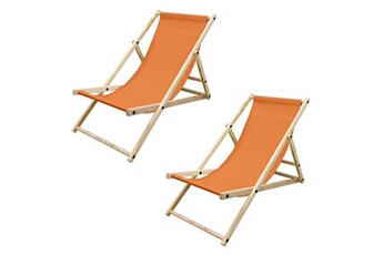 chaise longue - transat ecd germany lot de 2 chaise longue en bois de pin - orange - pliable - 120 kg - réglable à