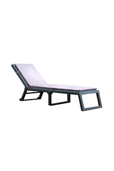 chaise longue - transat vente-unique.com bain de soleil effet tressé avec matelas gris et blanc - canberra
