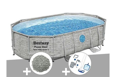 Piscine tubulaire Bestway Kit piscine tubulaire ovale Power Steel SwimVista avec hublots 4,88 x 3,05 x 1,07 m + 10 kg de zéolite + Kit d'entretien Deluxe