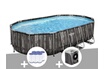 Bestway Kit piscine tubulaire ovale Power Steel décor bois 6,10 x 3,66 x 1,22 m + 6 cartouches de filtration + Pompe à chaleur photo 1