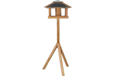 Mangeoire et abreuvoir Esschert Design Best For Birds - Mangeoire en chêne sur trépied Carré toit acier