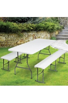 table pliante portable 180 cm et 2 bancs pliables pour camping buffet