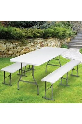 Table de jardin ID Market Table pliante portable 180 cm et 2 bancs