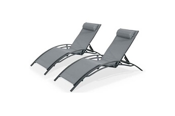 chaise longue - transat sweeek duo de bains de soleil aluminium - louisa anthracite - transats aluminium et textilène