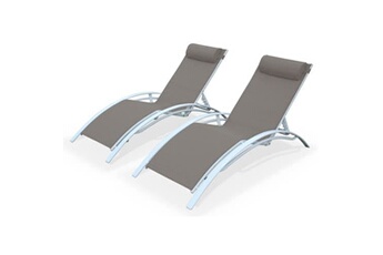 chaise longue - transat sweeek duo de bains de soleil aluminium - louisa taupe - transats aluminium et textilène