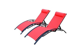 chaise longue - transat sweeek duo de bains de soleil aluminium - louisa corail - transats aluminium et textilène
