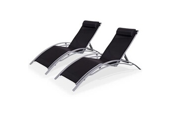 chaise longue - transat sweeek duo de bains de soleil aluminium - louisa gris et noir - transats aluminium et textilène