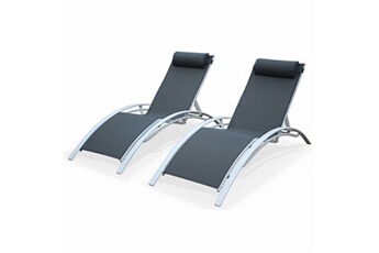 chaise longue - transat sweeek duo de bains de soleil aluminium - louisa gris blanc - transats aluminium et textilène