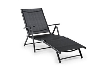 modena chaise longue transat 64x85x170cm - réglable en 7 positions - tubes aluminium & acier - noir