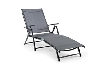 modena chaise longue transat 64x85x170cm - réglable en 7 positions - tubes aluminium & acier - gris