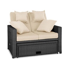 Canapé d'extérieur - Komfortzone - Salon d'extérieur - Tables pliantes - Canapé de jardin - 2 places - Coussin d'assise 10cm - Noir et crème