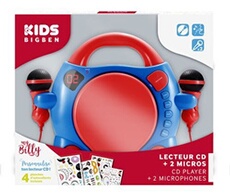 Lecteur CD personnalisable avec 2 microphones et stickers Bleu et Rouge