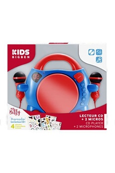 autre jeux éducatifs et électroniques bigben lecteur cd personnalisable avec 2 microphones et stickers bleu et rouge