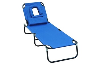 chaise longue - transat homcom transat de jardin chaise longue pliante bain de soleil pour lecture bleu