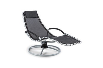 chaise longue à bascule - the chiller - transat - 77x 85x173cm - bain de soleil - résistant aux intempéries - tubes en métal - surface en pvc - noir