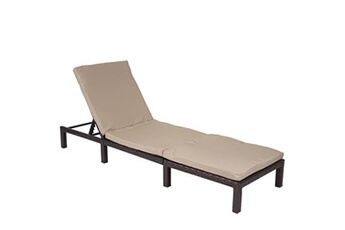 chaise longue hwc-a51, polyrotin, transat de jardin basic marron, coussin crème