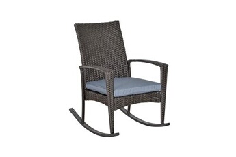 rocking chair outsunny fauteuil à bascule rocking chair avec coussin d'assise déhoussable 66l x 88l x 98h cm résine tressée imitation rotin grise