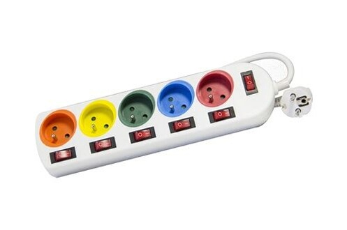 Bloc d'alimentation DIO Bloc multiprise avec interrupteur et couleurs  individuels 5 prises 2p+t cordon 3g1. 5mm² - 1. 5m