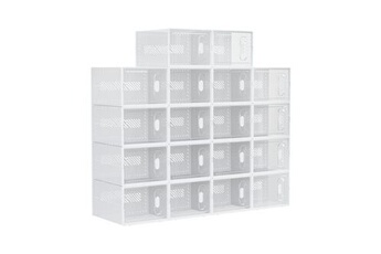 meuble à chaussures homcom lot de 18 boites cubes rangement à chaussures modulable avec portes transparentes - dim. 25l x 35l x 19h cm - pp blanc transparent