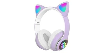Ecouteurs Chronus casque - casque d'oreille de chat pliable bluetooth led clignotante allumer(mauve)