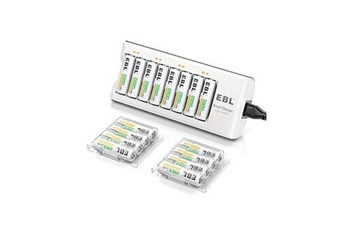 Chargeur de batterie EBL chargeur de piles aa/aaa 8 slots- avec 16pcs aa piles  rechargeables 2800mah haute capacité avec boîte de piles