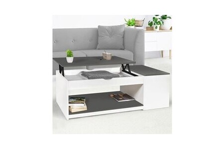 Table basse ID Market Table basse plateau relevable elea avec coffre bois blanc et gris