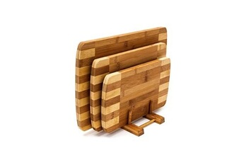 planche à découper relaxdays planches à découper set de 3 pièces avec support en bois de bambou naturel écologique rayé design moderne et pratique, nature