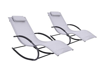 chaise longue - transat vente-unique.com lot de 2 bains de soleil - gris clair - lombok de mylia