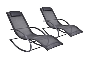 chaise longue - transat vente-unique.com lot de 2 bains de soleil - anthracite - lombok de mylia