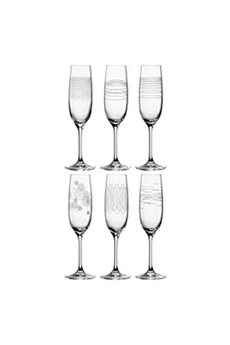 verrerie leonardo - lot de 6 coupes à champagne gravées 130ml - transparent -