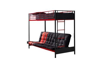 lit mezzanine vente-unique.com lit mezzanine 90 x 190 cm - avec banquette convertible - métal - noir et rouge + futon - modulo v