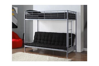 lit mezzanine vente-unique.com lit mezzanine 90 x 190 cm - avec banquette convertible - métal - argent + futon noir - modulo v